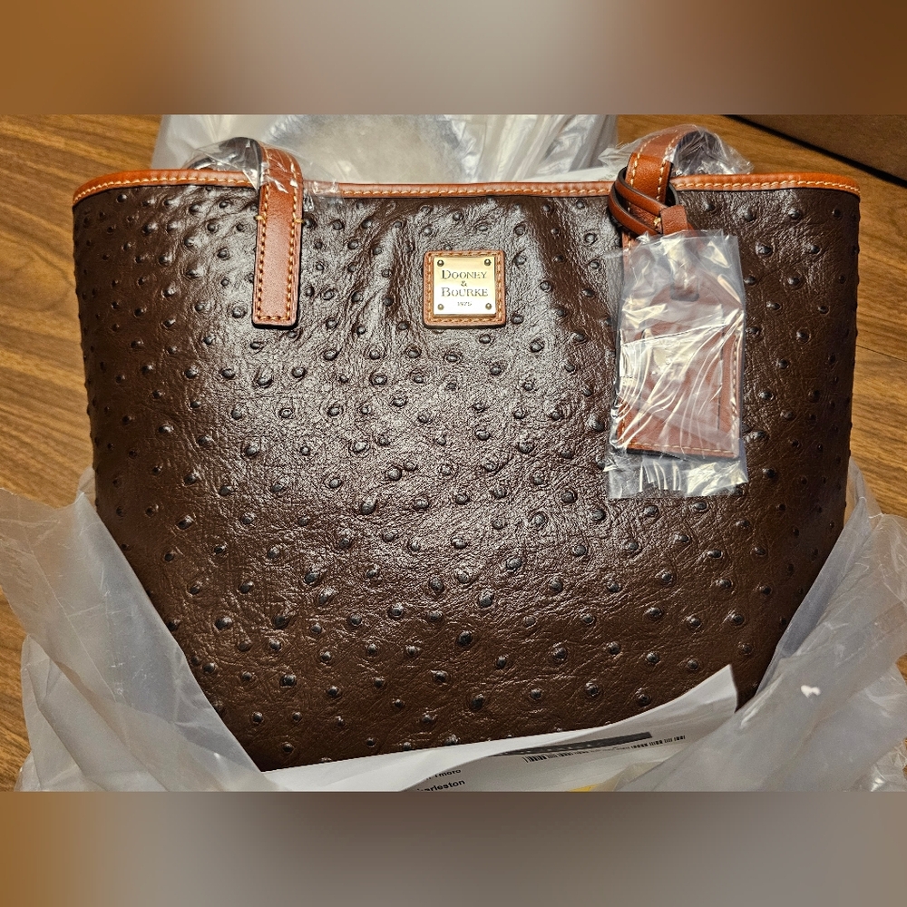 Dooney & Bourke Ostrich Tmoro Brown Chareleston  Tote